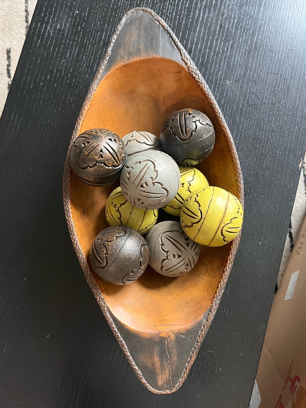 Decorative Wooden Dough with Carved Accent Balls